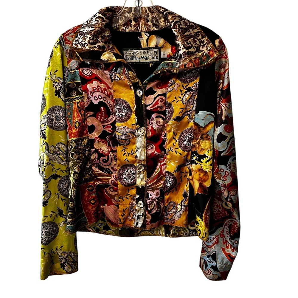 Nothing Matches 90s Baroque Patchwork Satin Jacket  Medium boho y2k art to wear - Picture 12 of 15